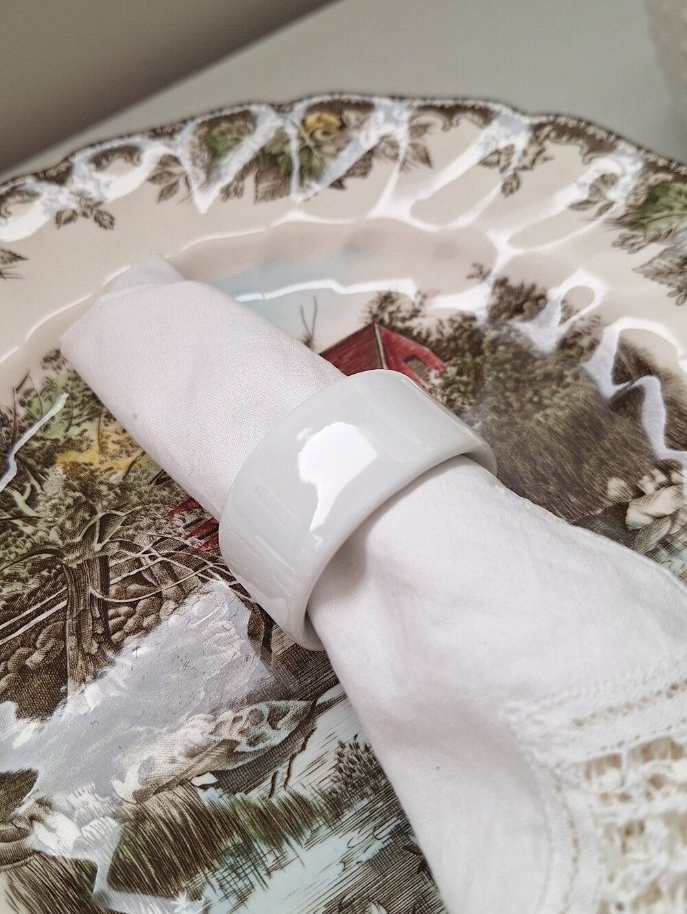 12 White Ceramic Napkin Rings Vintage Napkin Ring Set Of 12